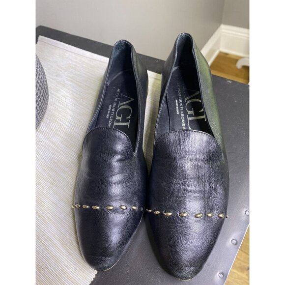 AGL Attilio Giusti Leombruni Black Leather Stud Venetian Loafers Size US 6 - Picture 3 of 10